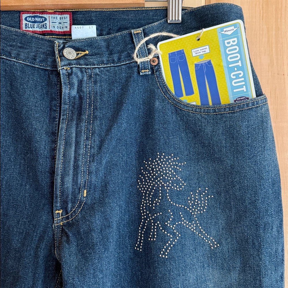 •VTG• Old Navy “The Best Blue Jeans” Y2K Studded Stallion Bootcut Jeans